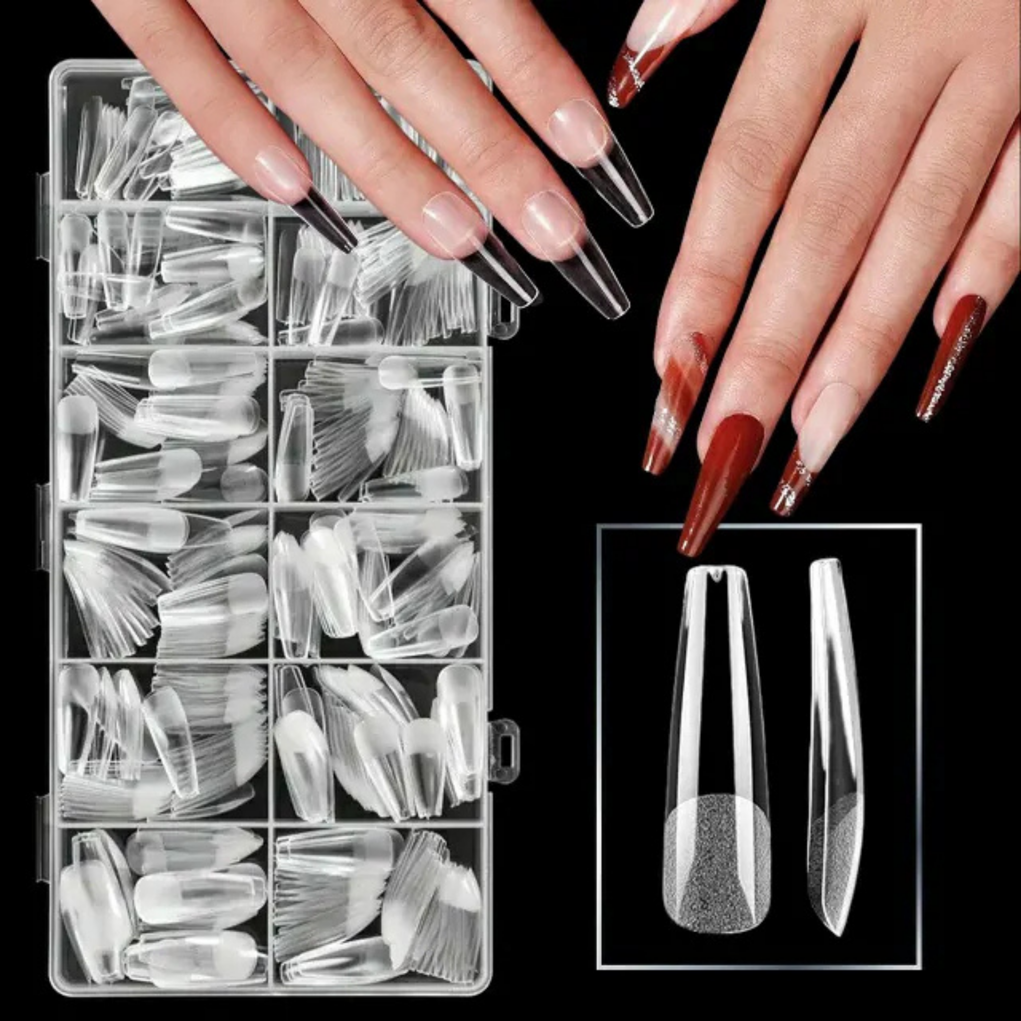 500pcs Straight lock/ Half cover Nail Tips Transparent